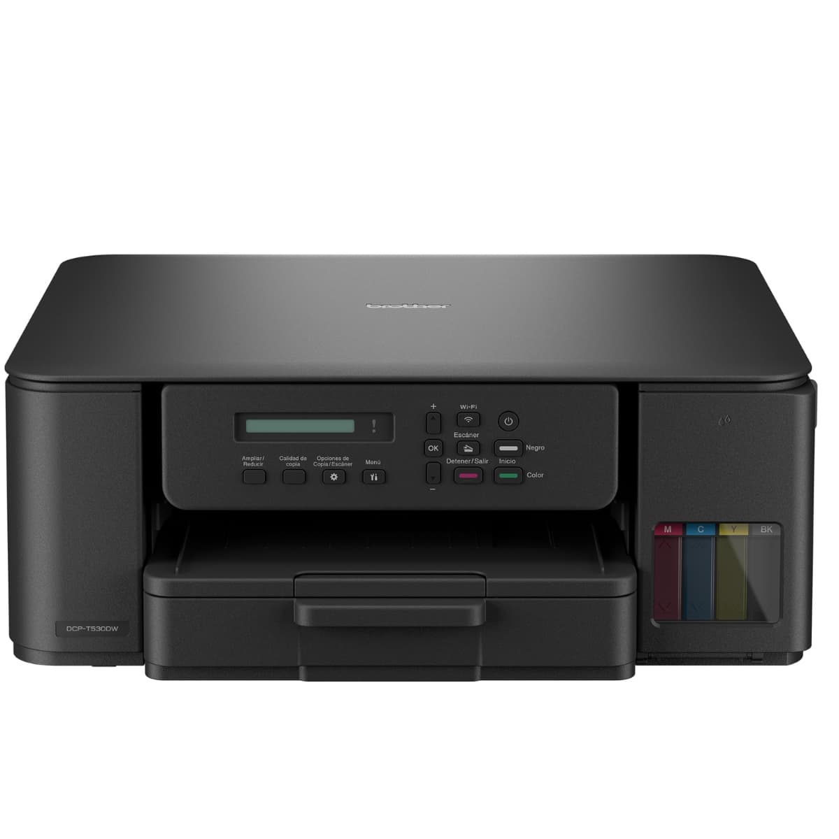 Impresora Brother DCP-T530DW tinta continua negra, Wi-Fi y duplex automático vista lateral